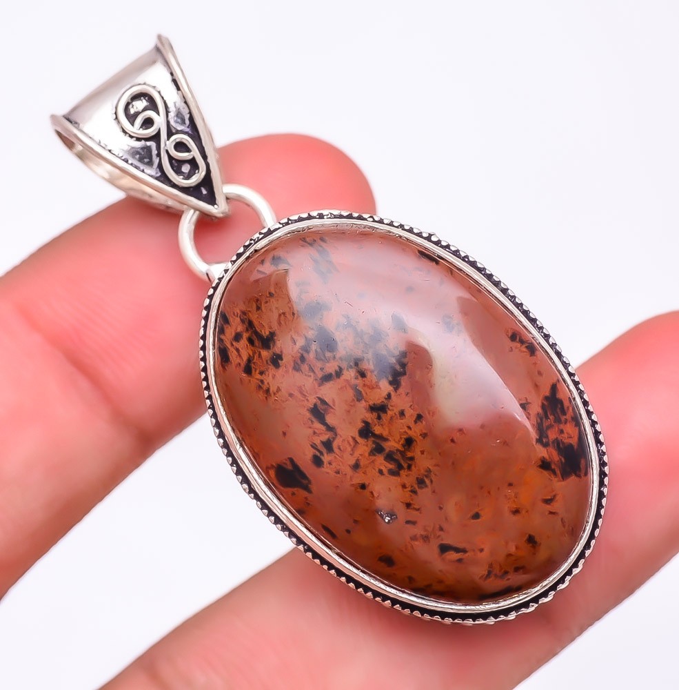 Natural Mahogany Obsidian Gemstone 925 Silver Plated Pendant 2.0″ (7241)