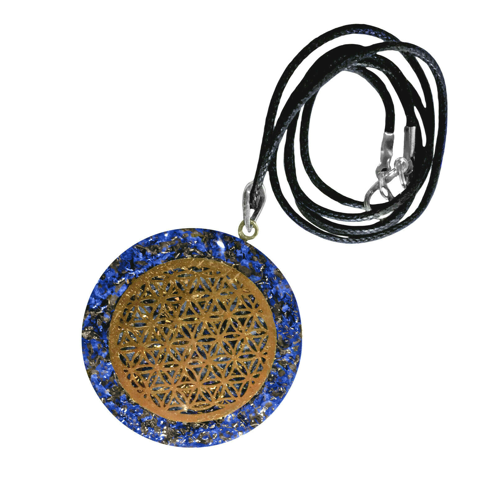 Lapis Lazuli Flower of Life Pendant Orgone Energy Copper Orgonite Necklace Reiki