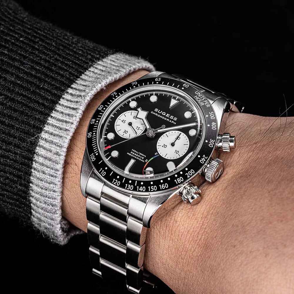 Sugess S457 Mechanical Chronograph Steel Black White Sapphire Men’s Watch