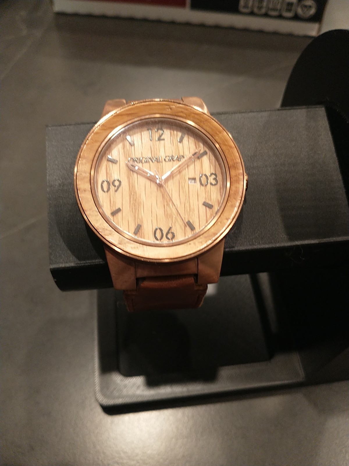 Original Grain The Barrel Whiskey Wood Leather Band Mens Watch