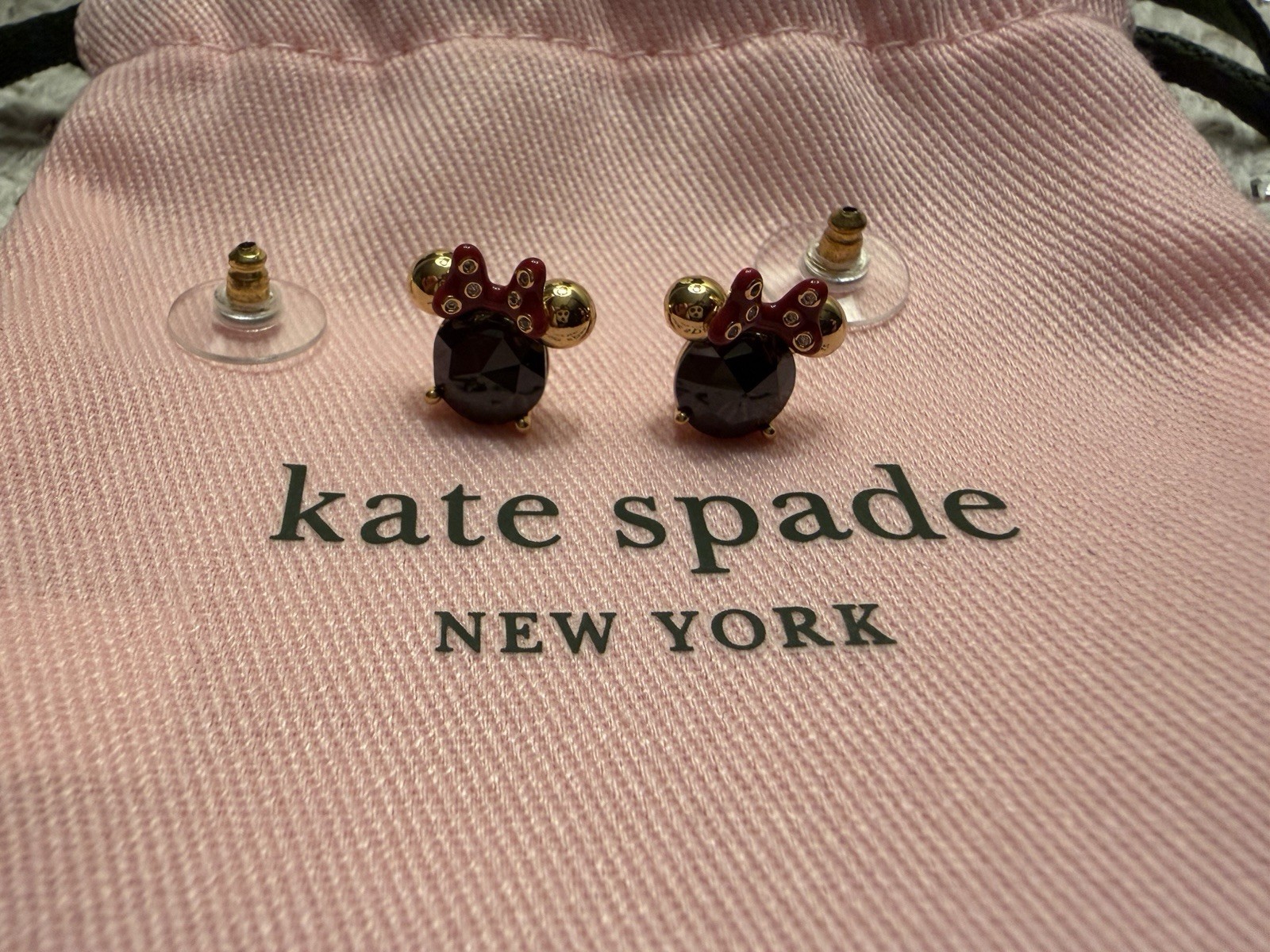 kate spade new york Mouse Stud Earrings Gold Metal Red Simulated Crystal
