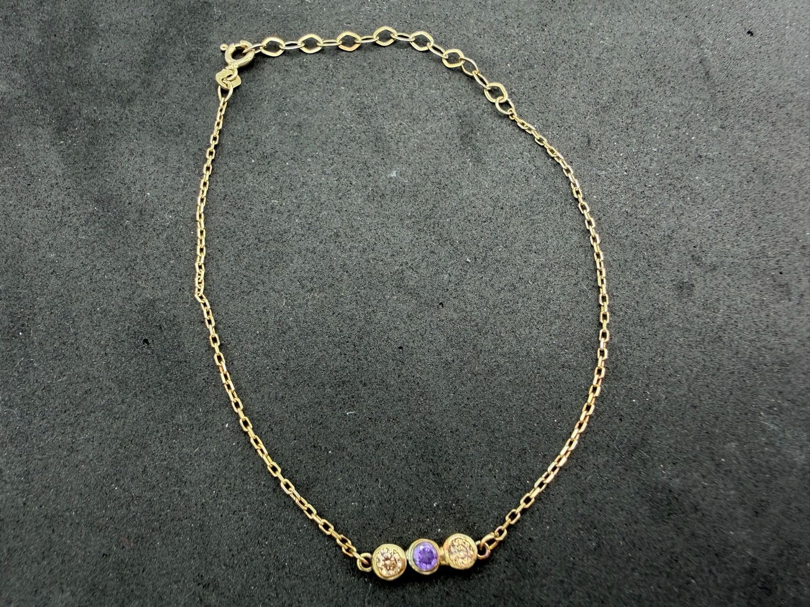 1.68g Vintage Sterling Silver 925 Bracelet Gold Tone Purple Adjust. 9.1 in M