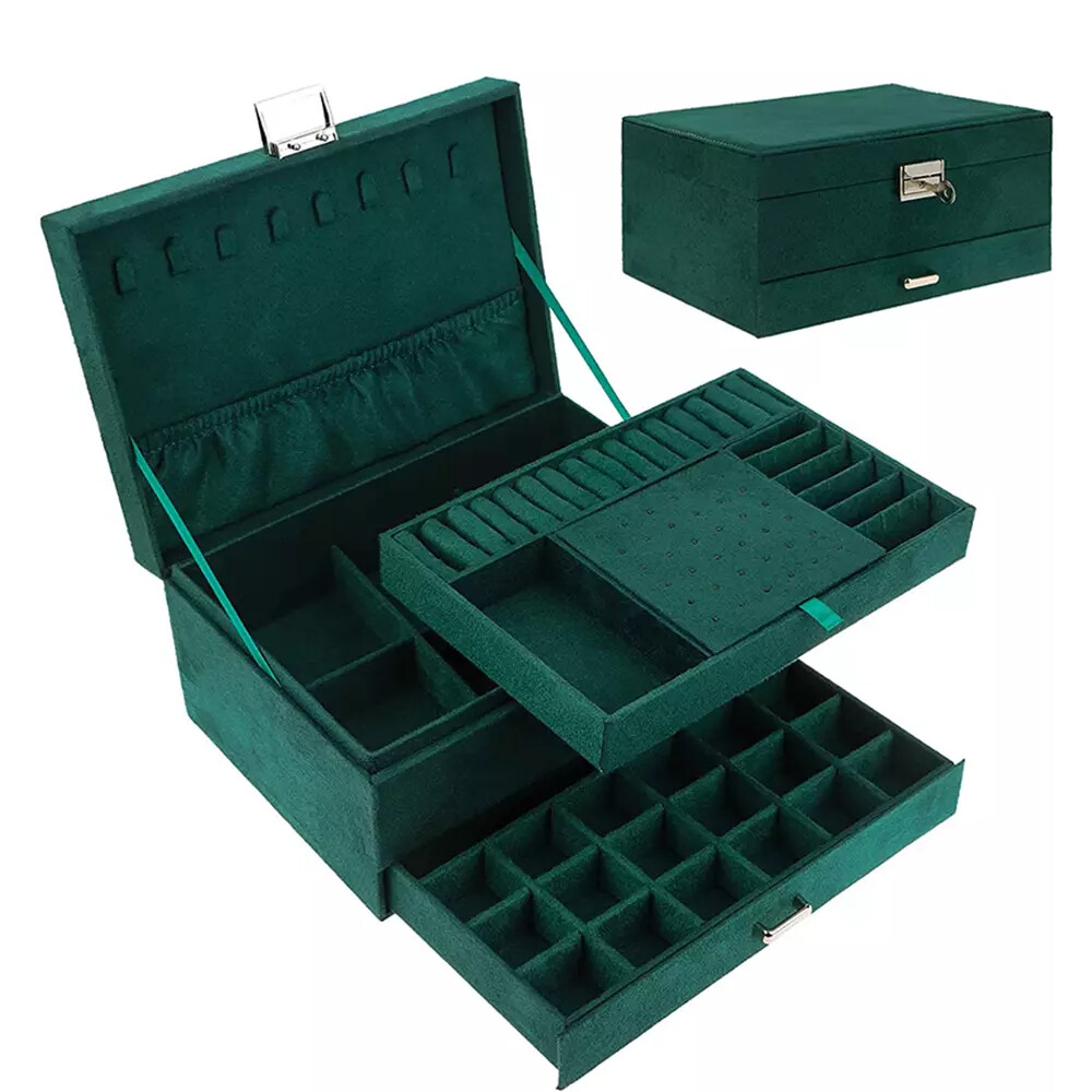 3 Layers Jewelry Box Organizer Large Capacity Ring Earring Necklace Storage New