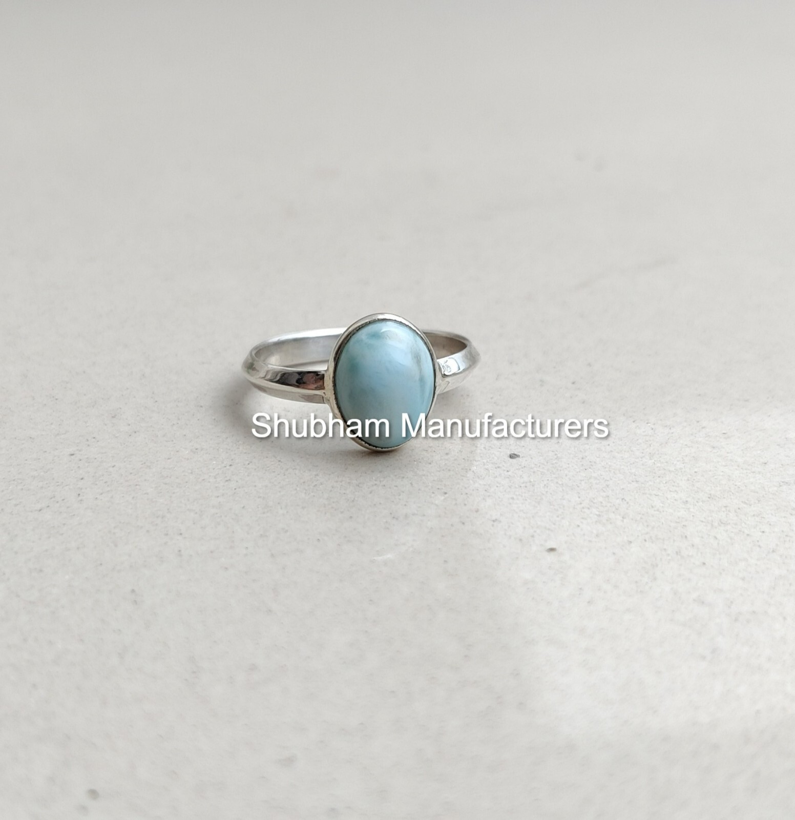 Natural Larimar Gemstone Ring Knife Edge Silver Minimalist Birthstone Jewelry