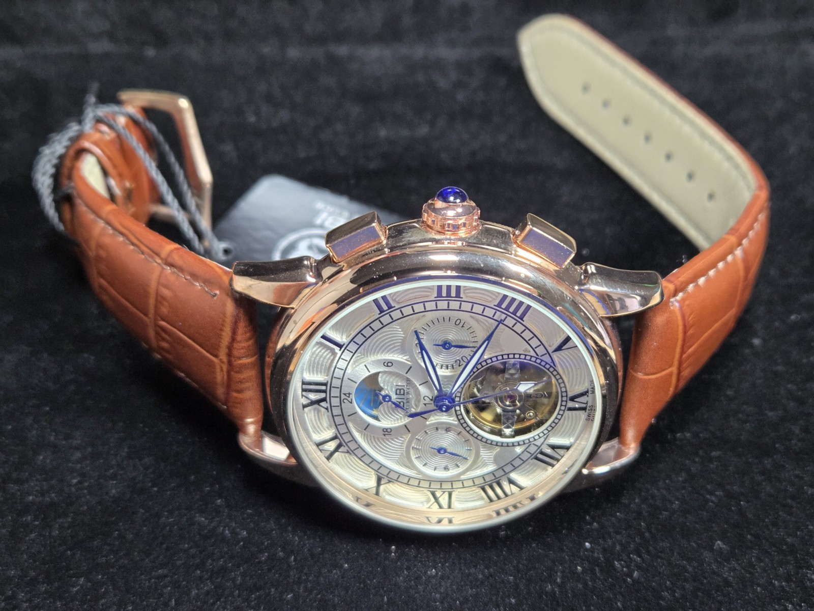 BIBI Luxury Watch B0103 Silver Dial, Rose Gold Case, With Brown Leather Strap