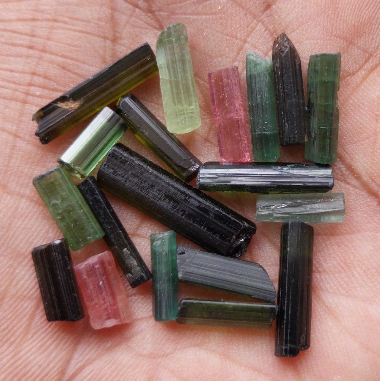 35 Carat Natural Multi Color Tourmaline Raw Rough Tube/Pencil 19 Piece Lot