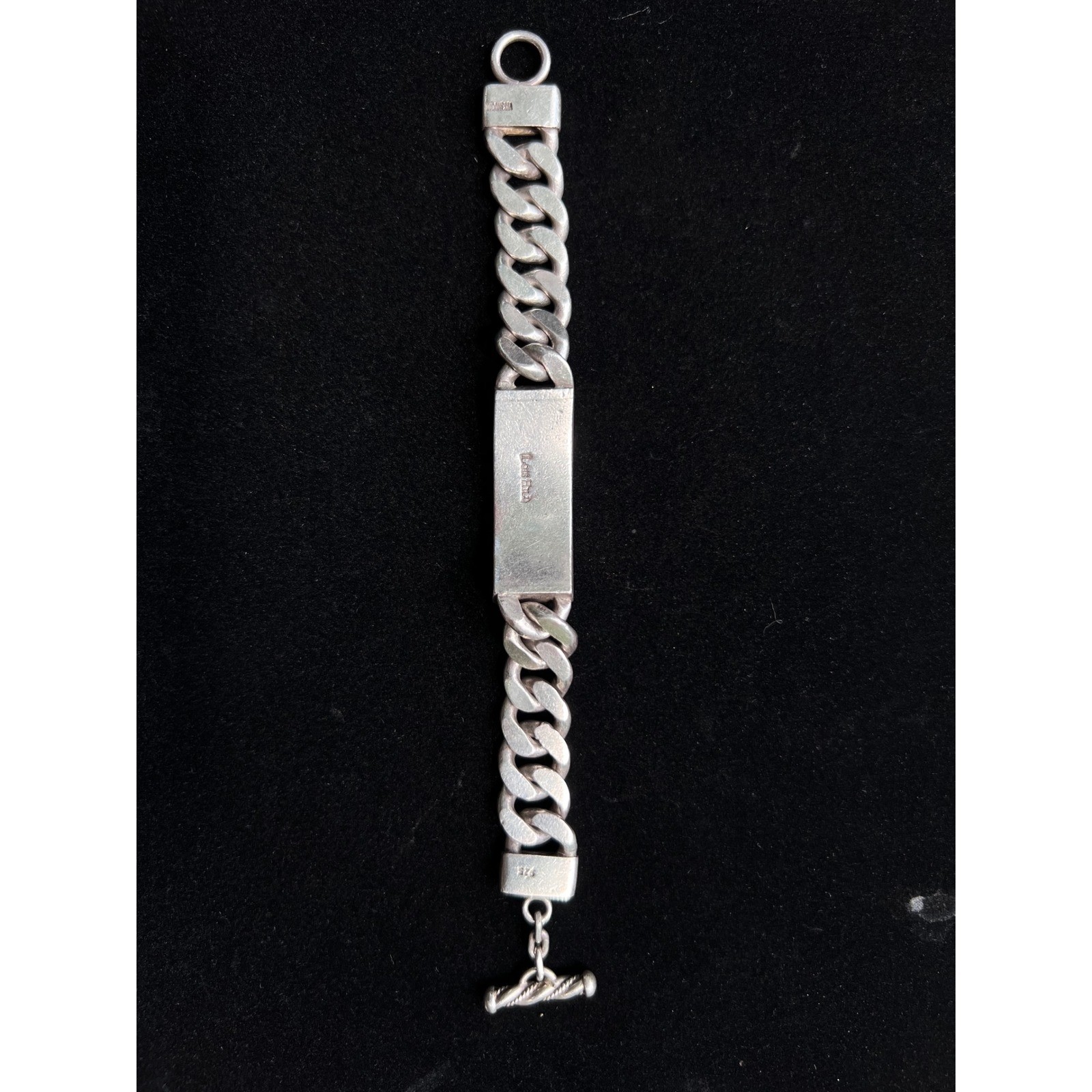 LOIS HILL 7.5″ SS 925 Indonesia Textile Weave ID Plate Men’s Cuban Link Bracelet