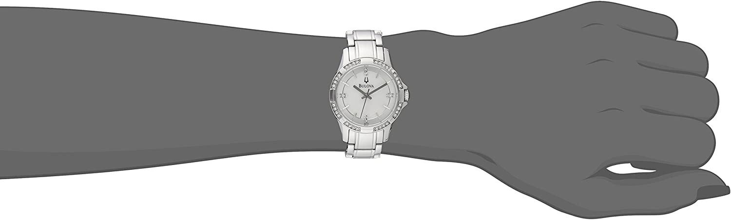 Bulova 96L191 Silver Tone White MOP Dial Swarovski Crystals Womens Dress Watch
