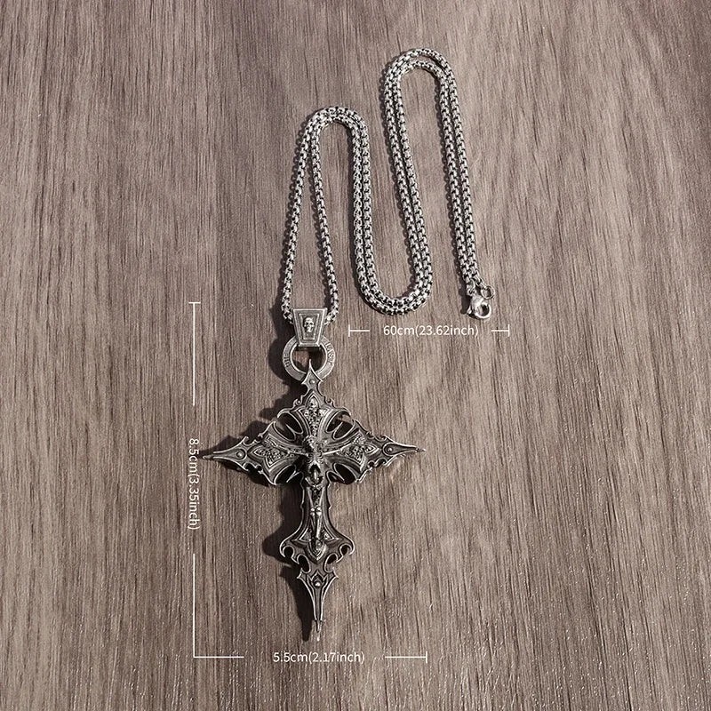 Vintage Gothic Skull Jesus Cross Pendant Necklace Catholic Jewelry for Men Punk