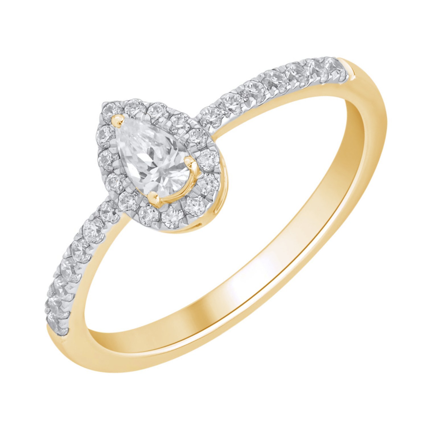 0.45 Ct Pear Cut Lab Grown Diamond Halo Women’s Engagement Ring 10K Yellow Gold