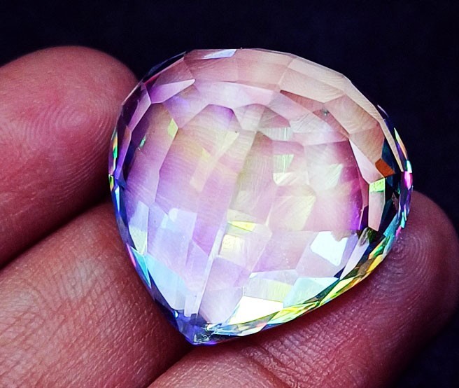 Loose Gemstone Mystic Quartz Heart Cut 53.45 Ct Certified With Free Gift