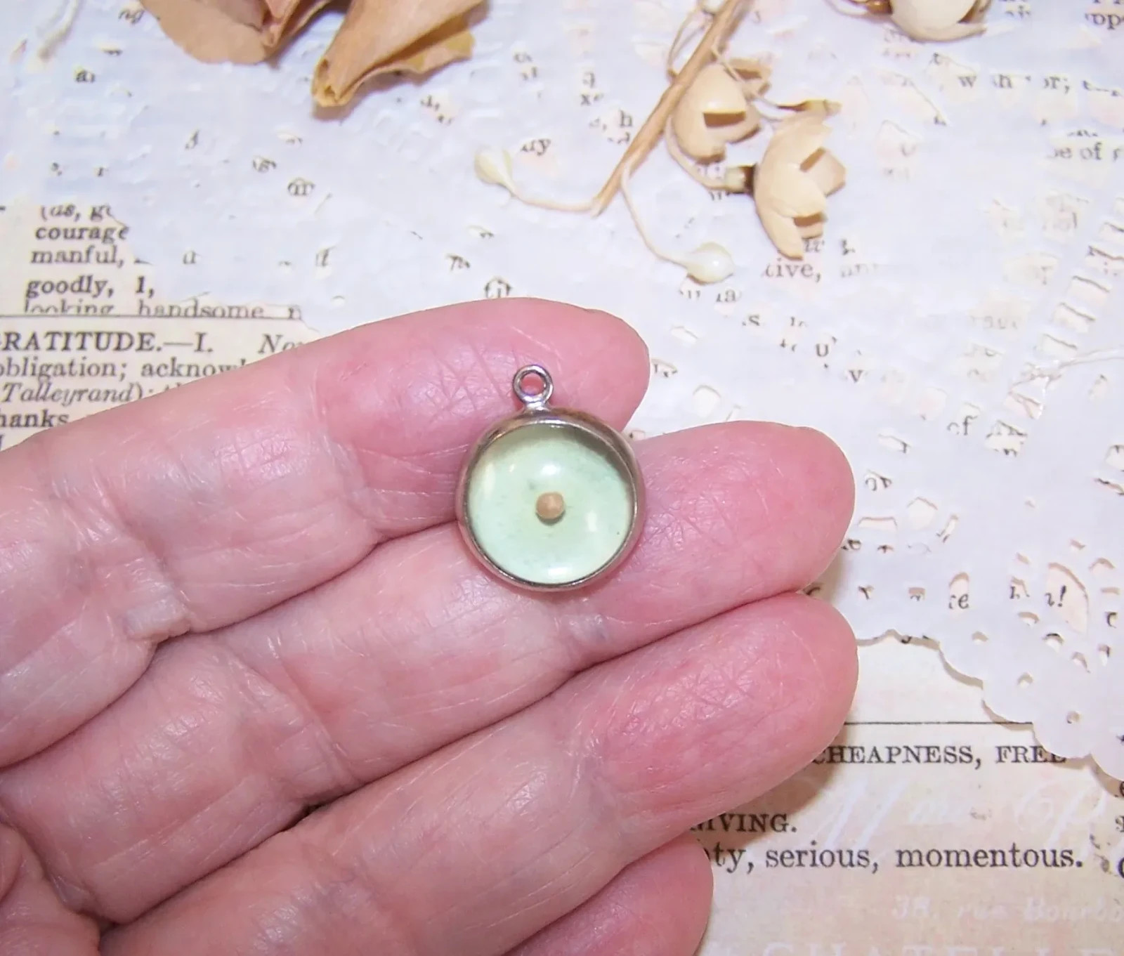 RELIGIOUS Sterling Silver Plexiglass Bubble Charm – Mustard Seed w/Proverb