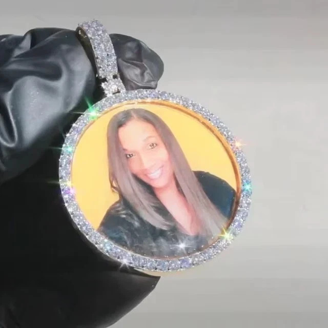 2.20Ctw Round Cut Moissanite Customized Memory Photo Pendant 925 Sterling Silver
