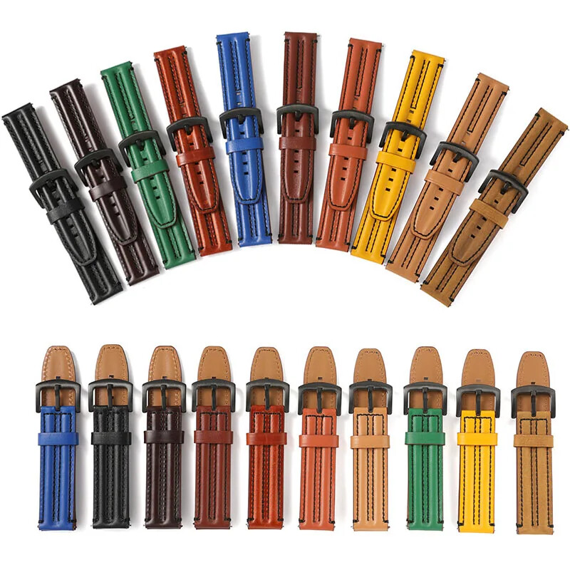 Cow Leather Watch Strap 20mm 22 24mm Stitching Watch Band Vintage Wristband Belt
