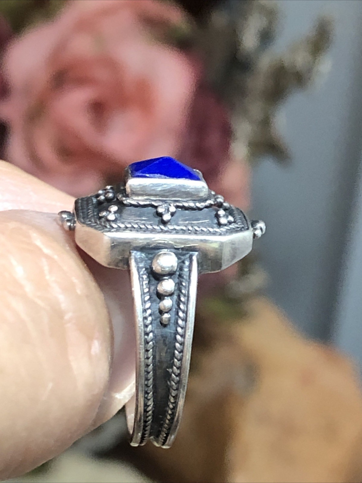 40. Vintage SAVATI Sterling silver 925 Pointed Lapis stone Ring 7.5s. 4.9g