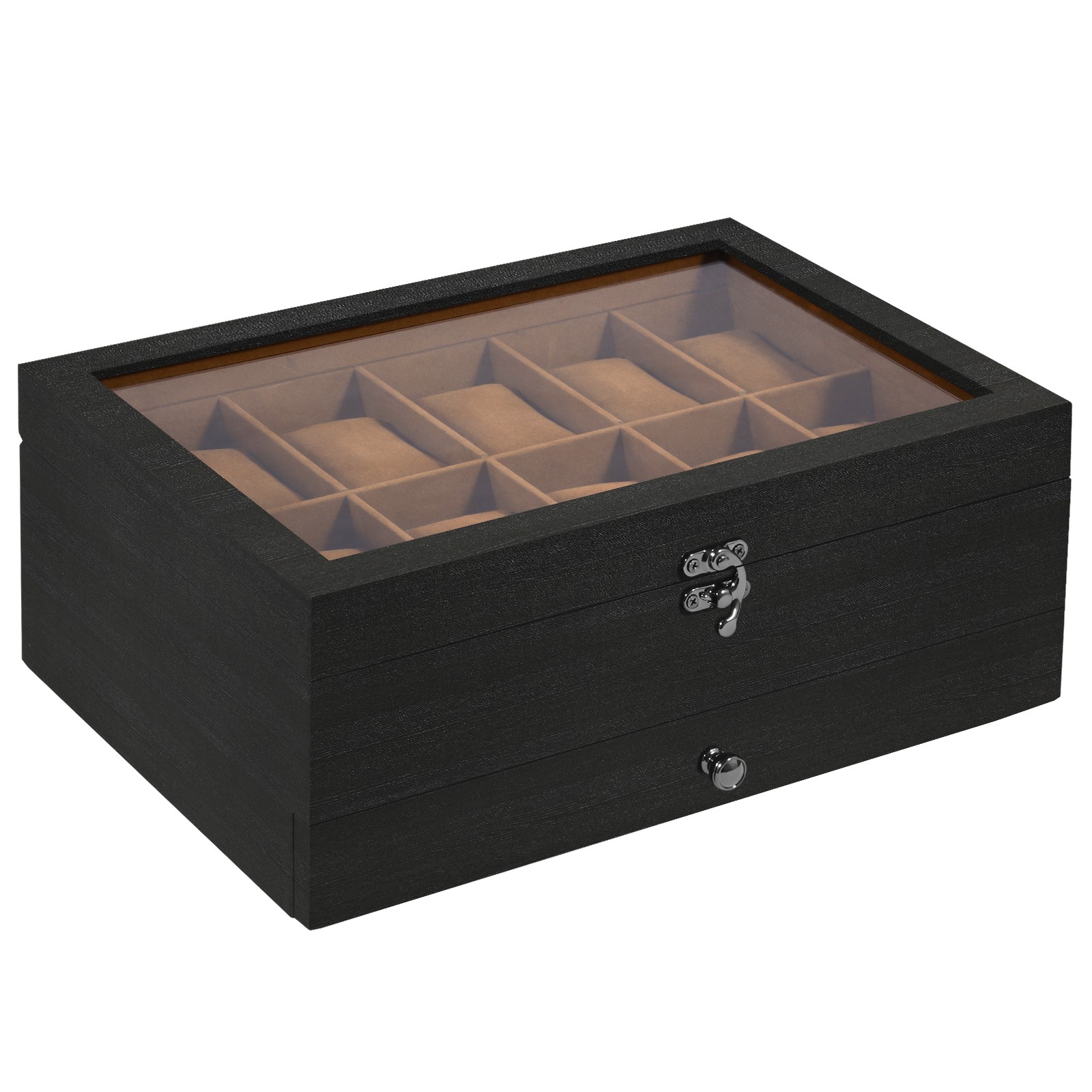 6-8-10-12 Slot Watch Box Solid Wood Watch Display Case Glass Lid Watch Holder