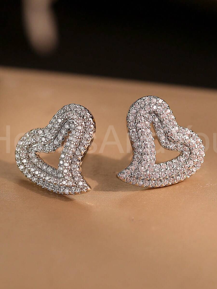 2ct Round Cut Moissanite Cluster Heart Valentine Stud Earrings White Gold Plated