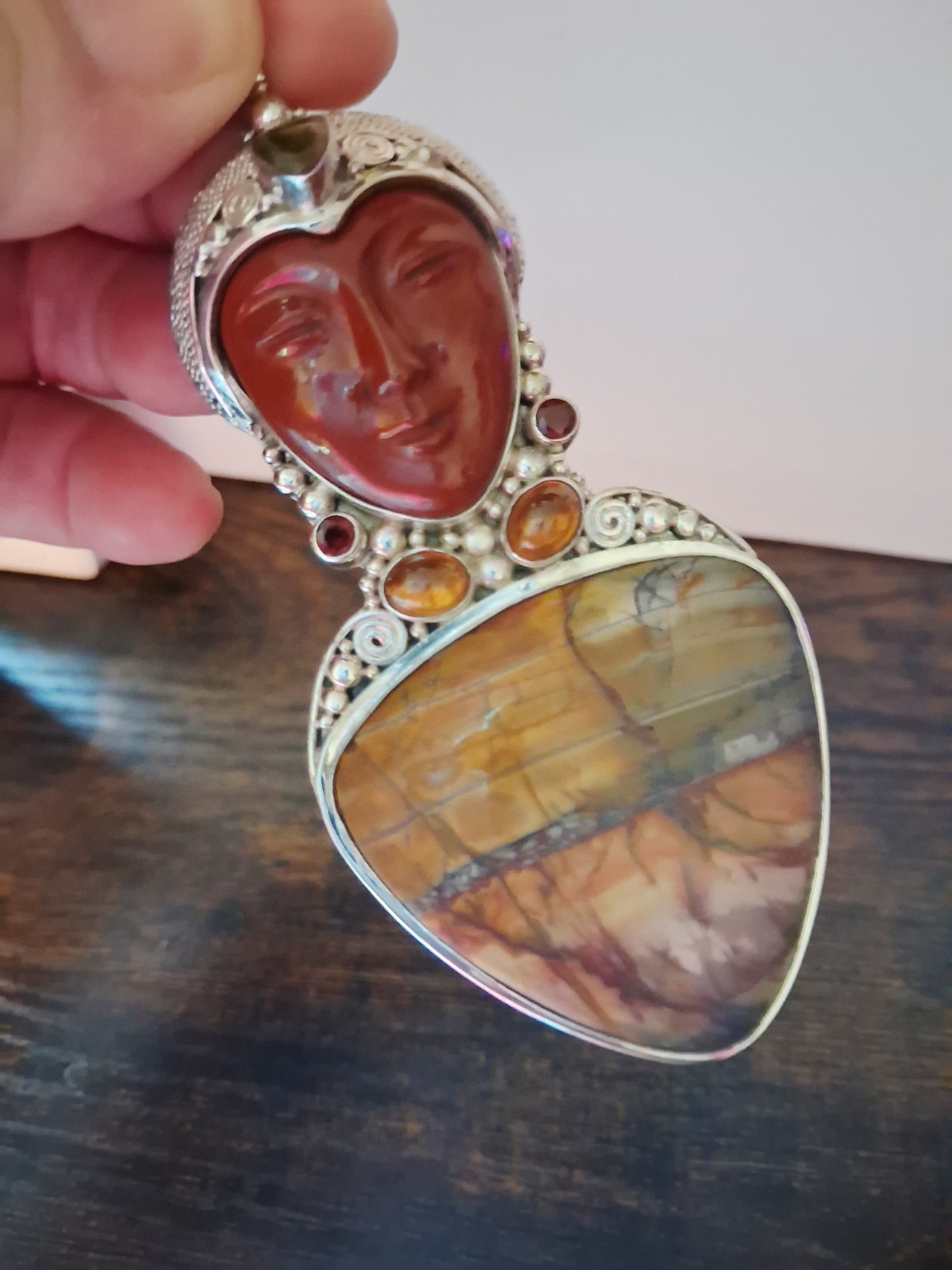Sajen 50g Red Creek Jasper & Multi Gemstone Bali Goddess Sterling Silver Pendant