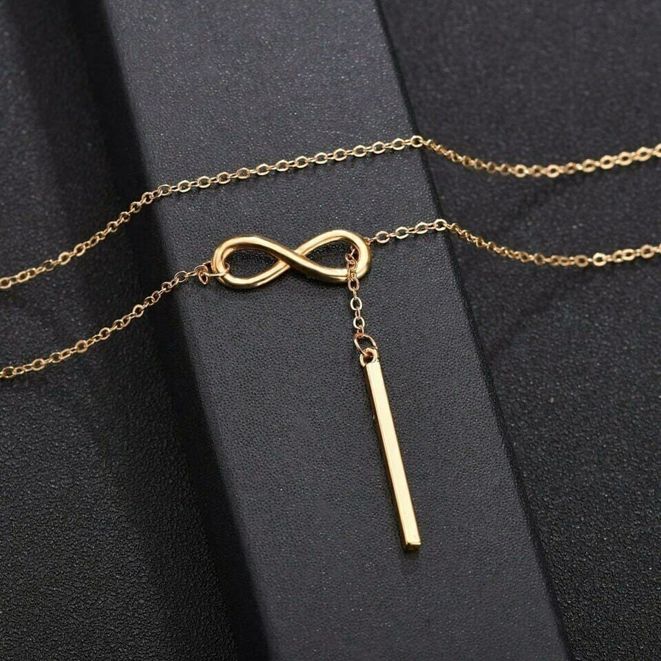 NEW Hollow Infinity Bar Drop Charm Gold Necklace Chain Women Fashion Jewelry