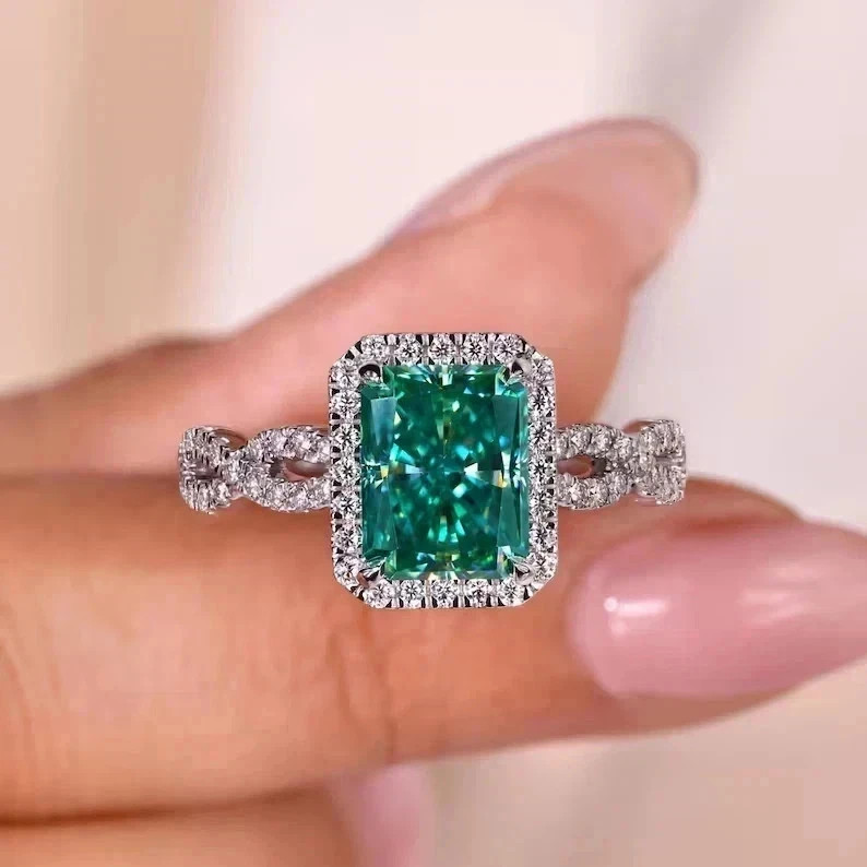 2.70 Ct Emerald Natural Emerald Diamond Solid 14K White Gold Wedding Ring Size 6