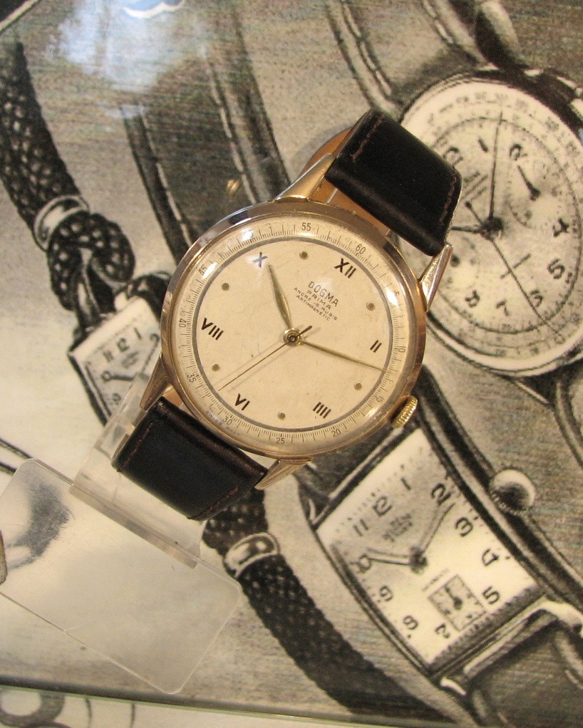 Vintage, eye catching WW2 DOGMA PRIMA watch 15 Rubis NICE BIG MODEL Swiss.