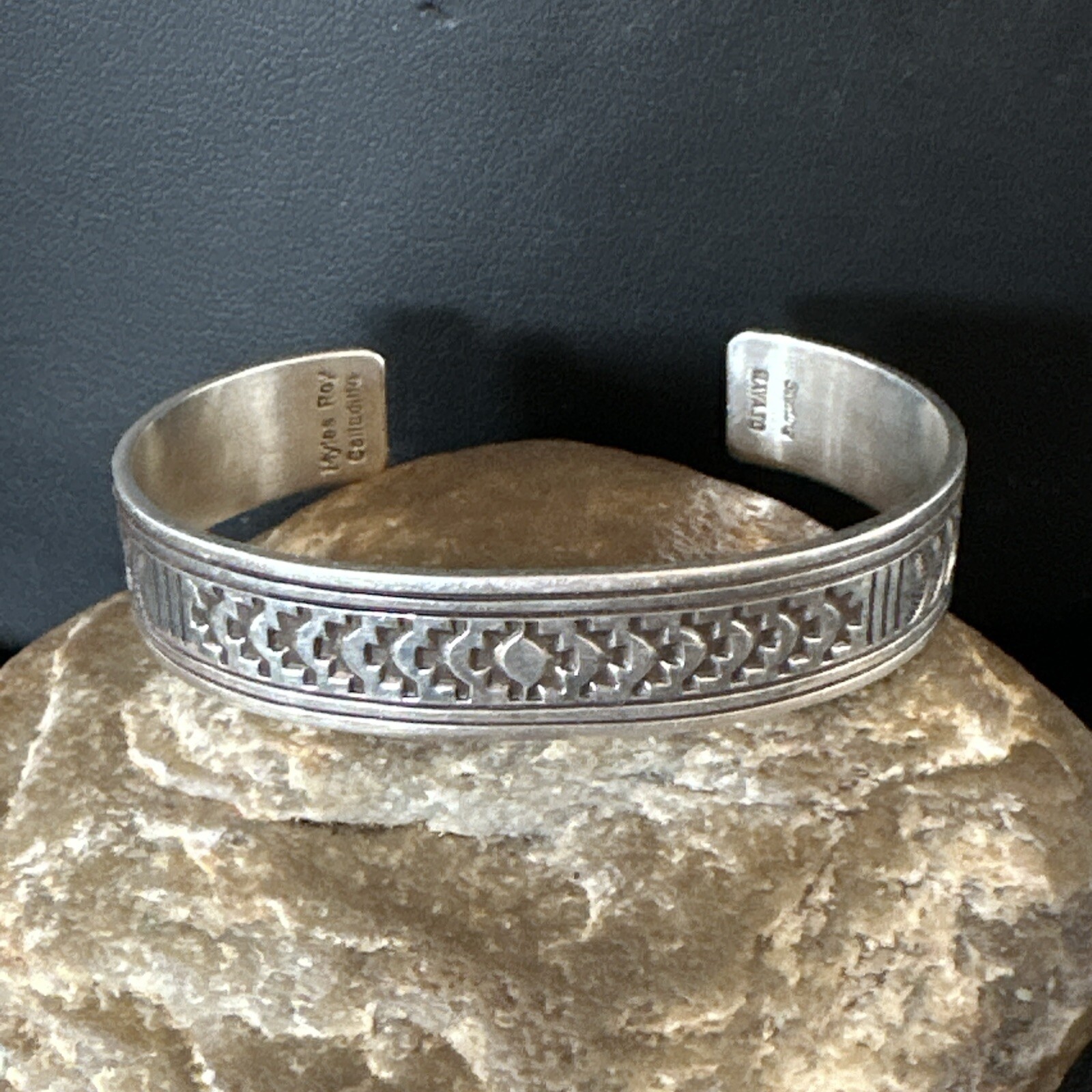 Stamped Cuff Bracelet Native American Navajo Sterling Silver 18119