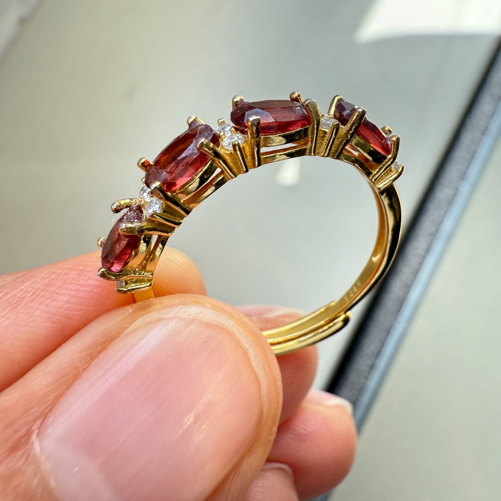 925 Sterling Silver Ring 5x3mm Natural Rhodolite Garnet Gemstone Zircon Beaded