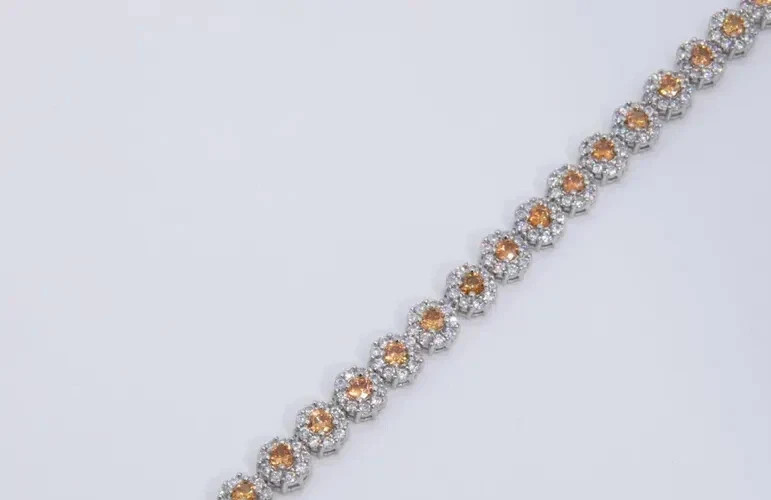 10Ct Round Cut Simulated Citrine Wedding Tennis Bracelet 14K White Gold Plated