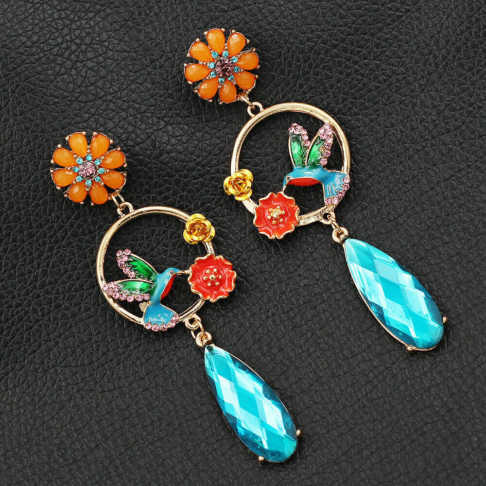 US Seller Betsey Johnson Antique Style Multi-colored Crystal Bird Earrings