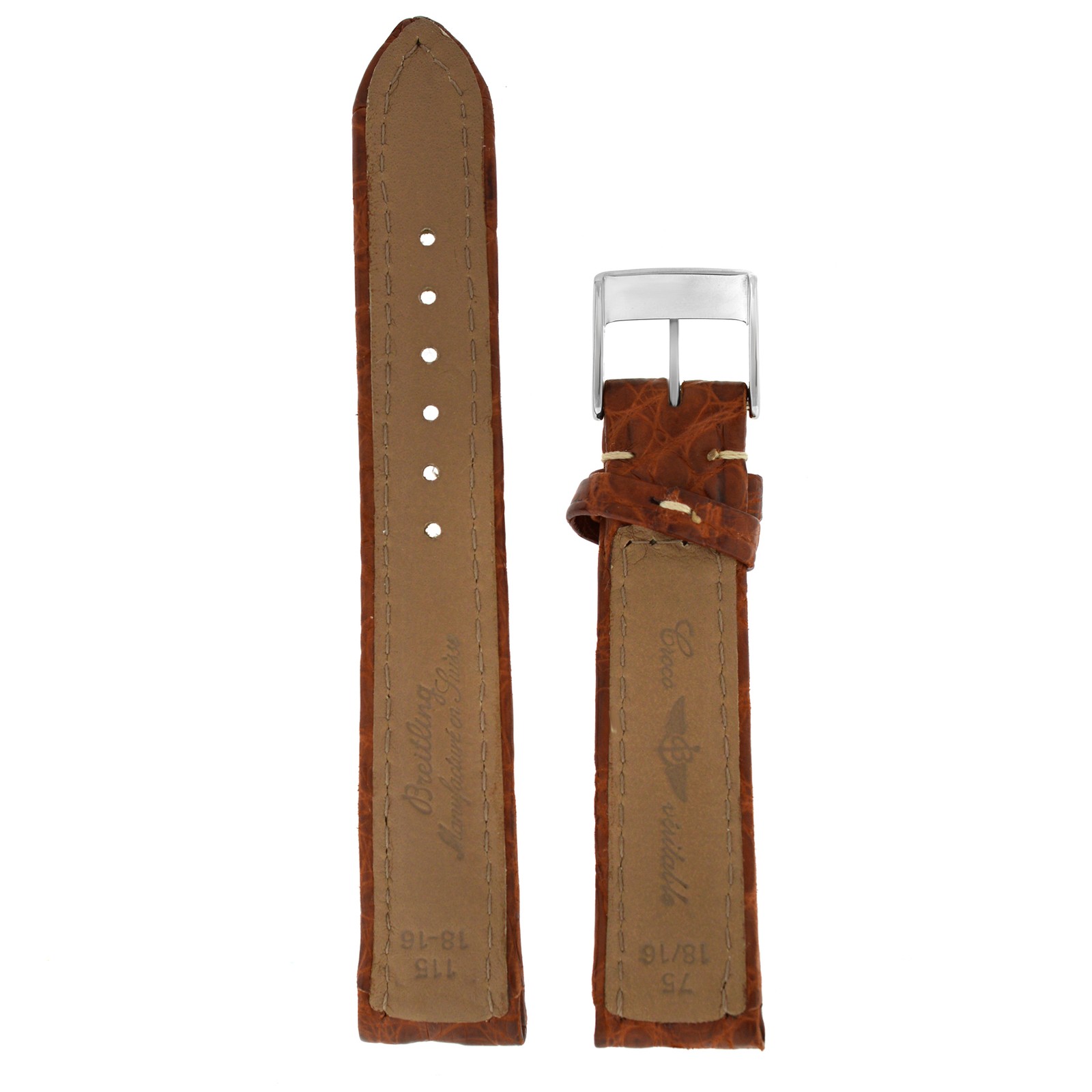 New Breitling 18MM x 16MM Brown Crocodile Leather Strap with Buckle 190MM Length