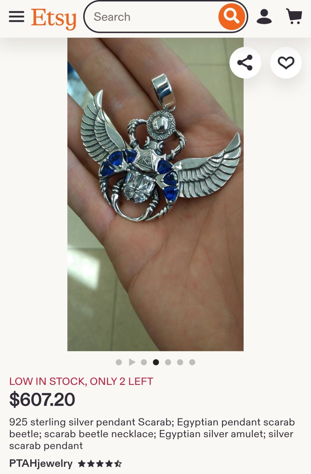 .925 Silver Egyptian Scarab pendent See Description Before Buying