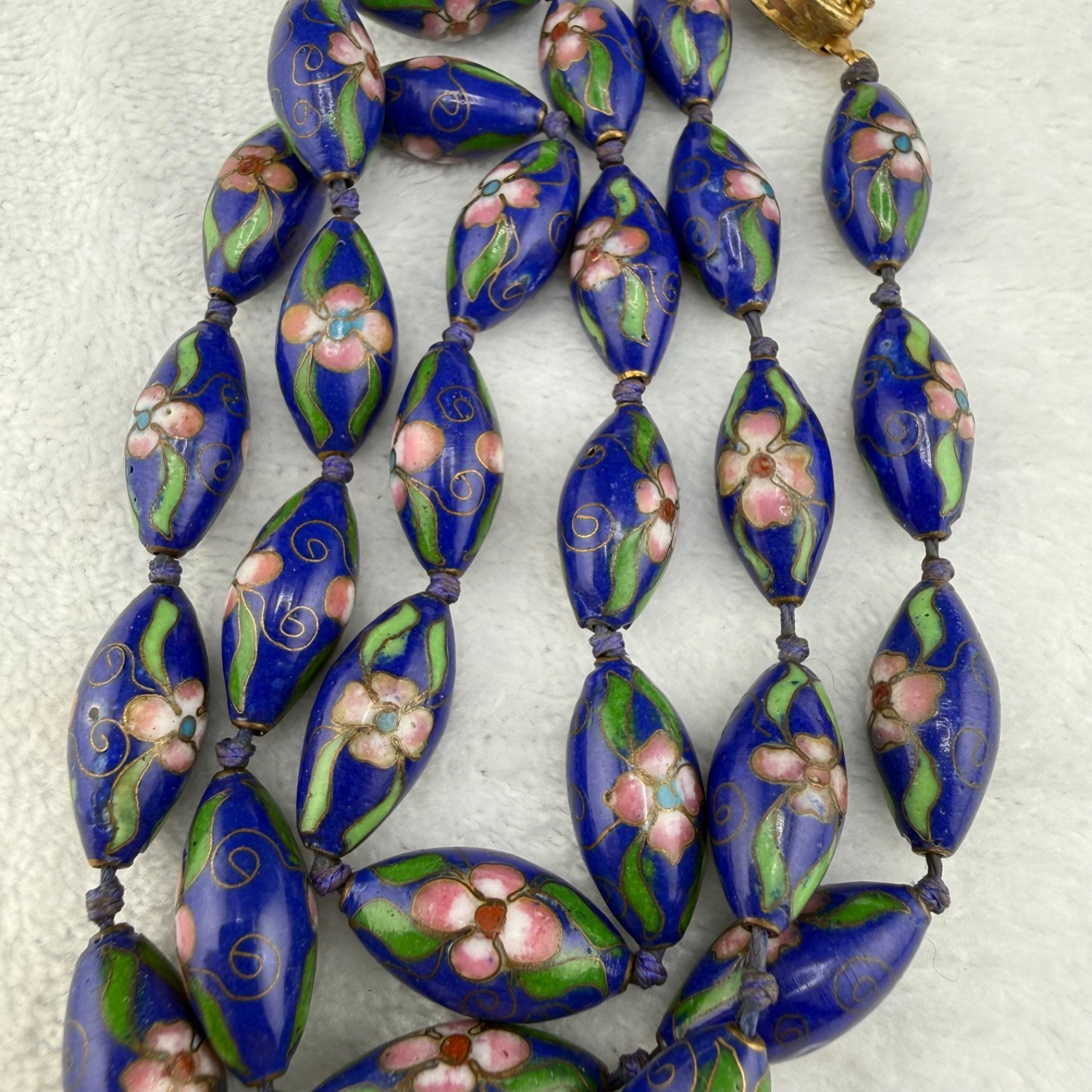 Vintage Chinese Export Cloisonné Beaded Necklace Cobalt Blue 27”