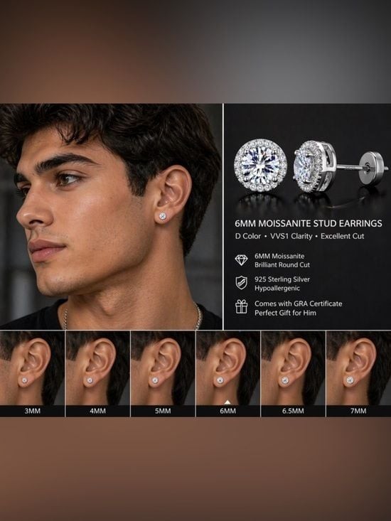 Unisex Mens Women Classic Silver Cubic Zirconia Stud Earrings – Single Pair