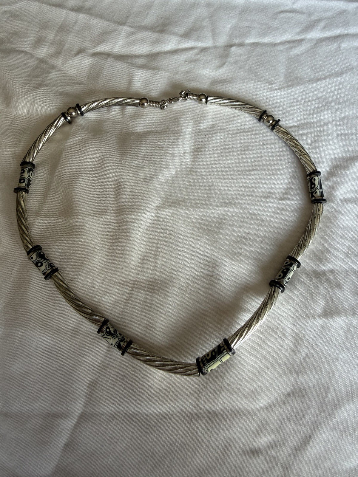 Y2K Yin And Yang Silver-Tone And Bead Necklace 413