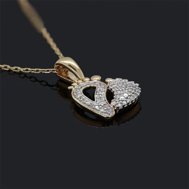 1Ct Round Cut Lab-Created Diamond Mom Baby Feet Pendant 14k Yellow Gold Plated