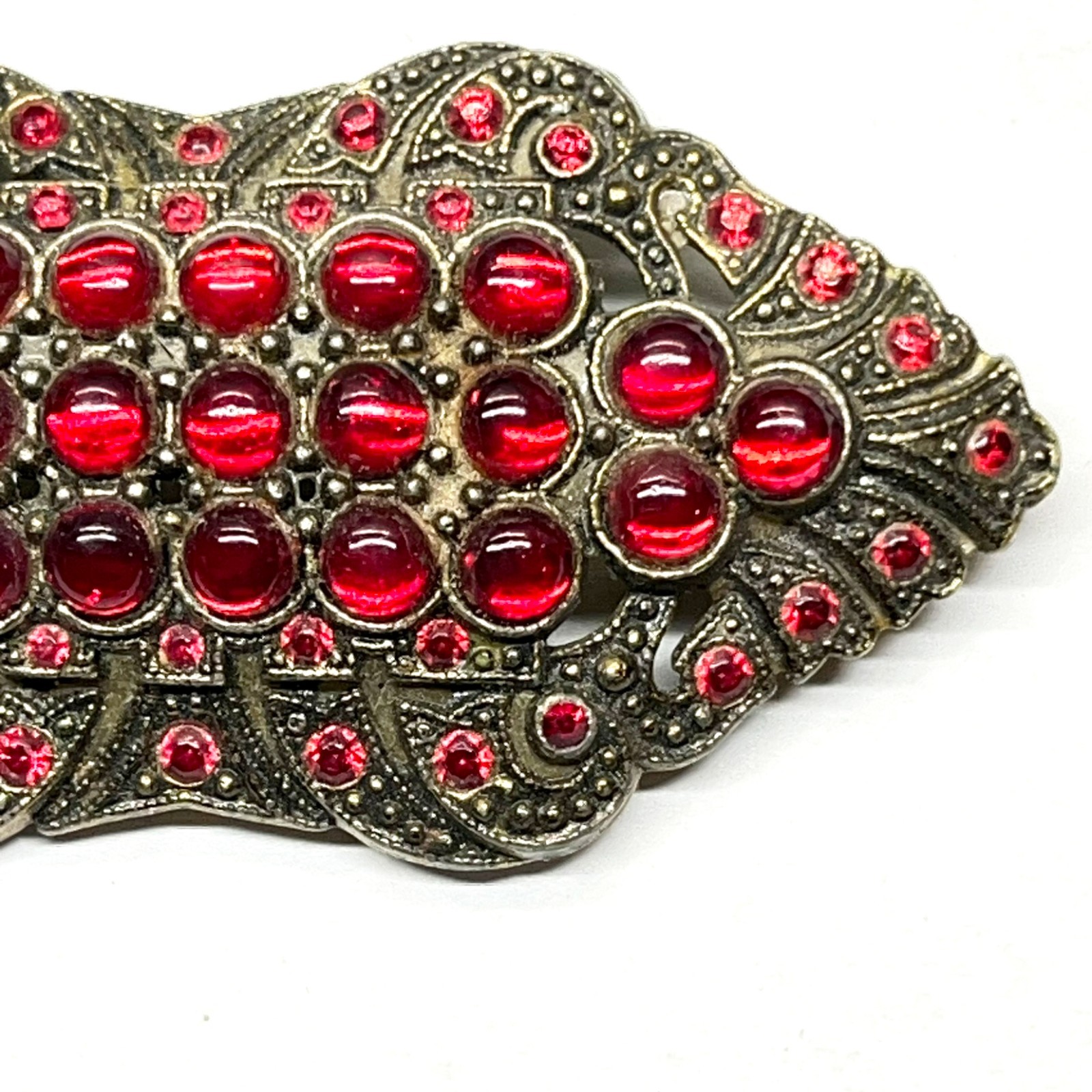 Antique VTG 1930s Art Deco Czech Bohemian Glass Pomegranate Red Cabochon Brooch