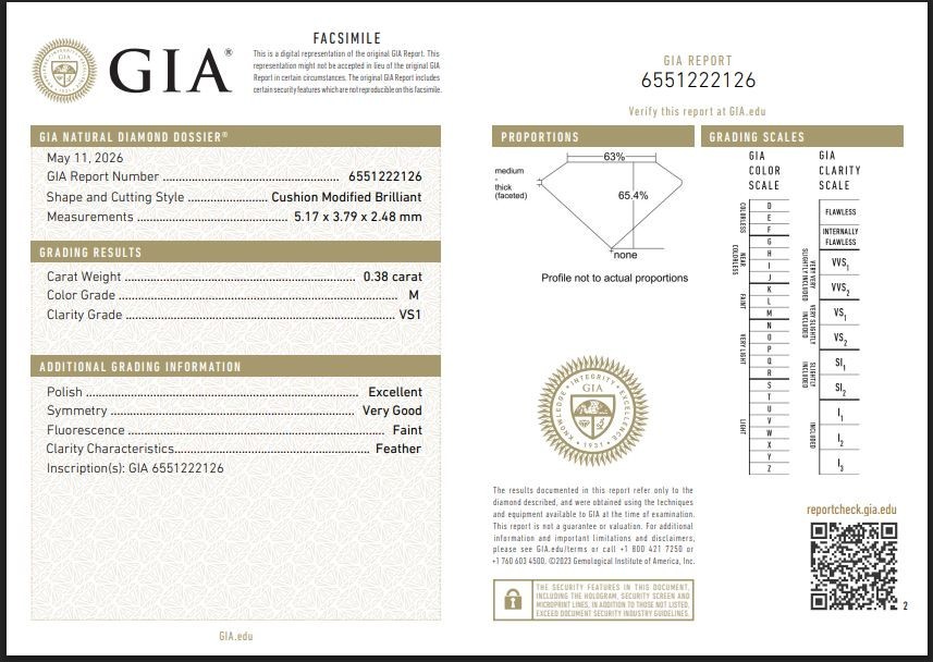 0.38 Ct 100% GIA Certified Natural Diamond 5×3 mm M/VS Grade Loose Cushion Cut