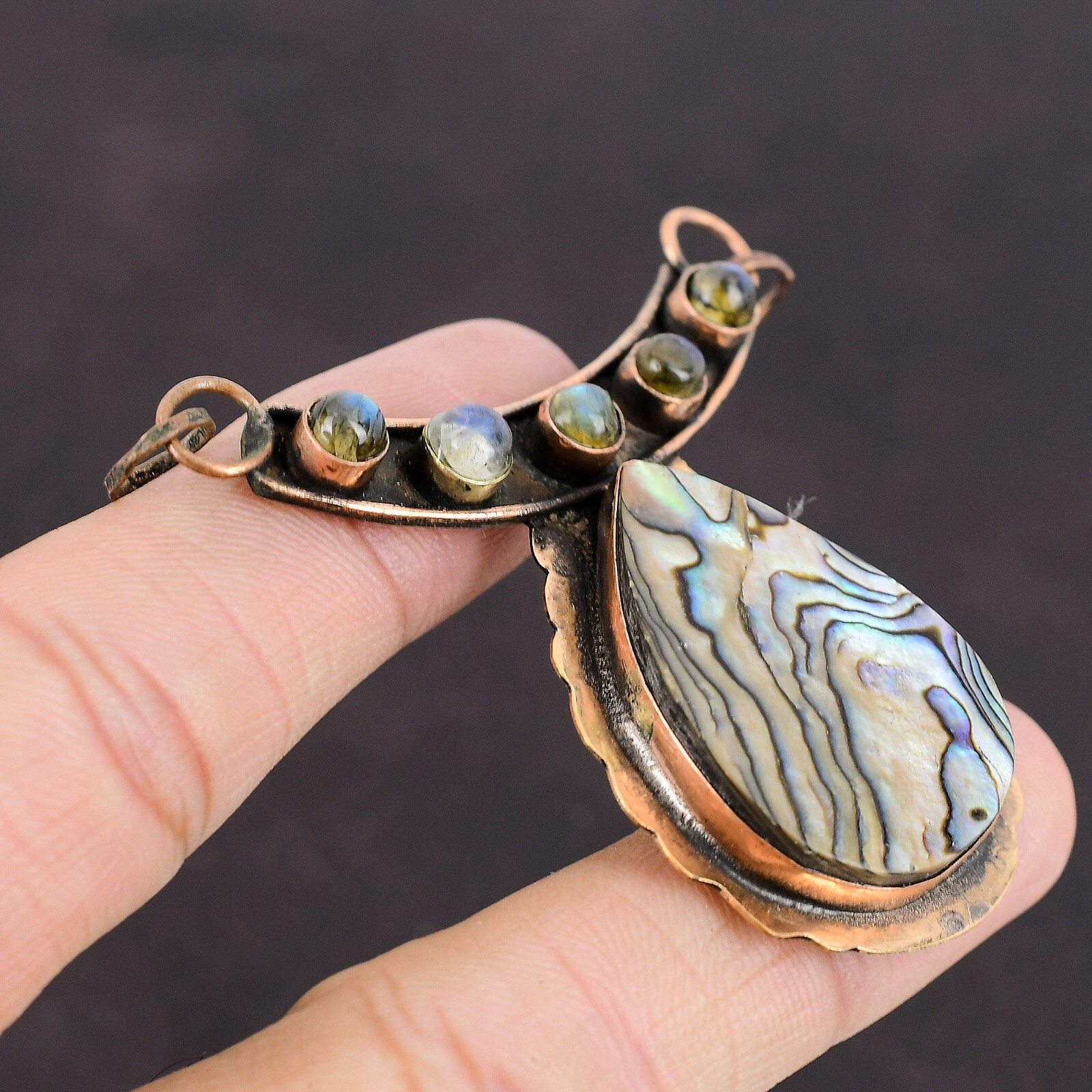 Valentines Deal Pear Abalone Shell Gemstone Labradorite Pendant Jewelry Copper