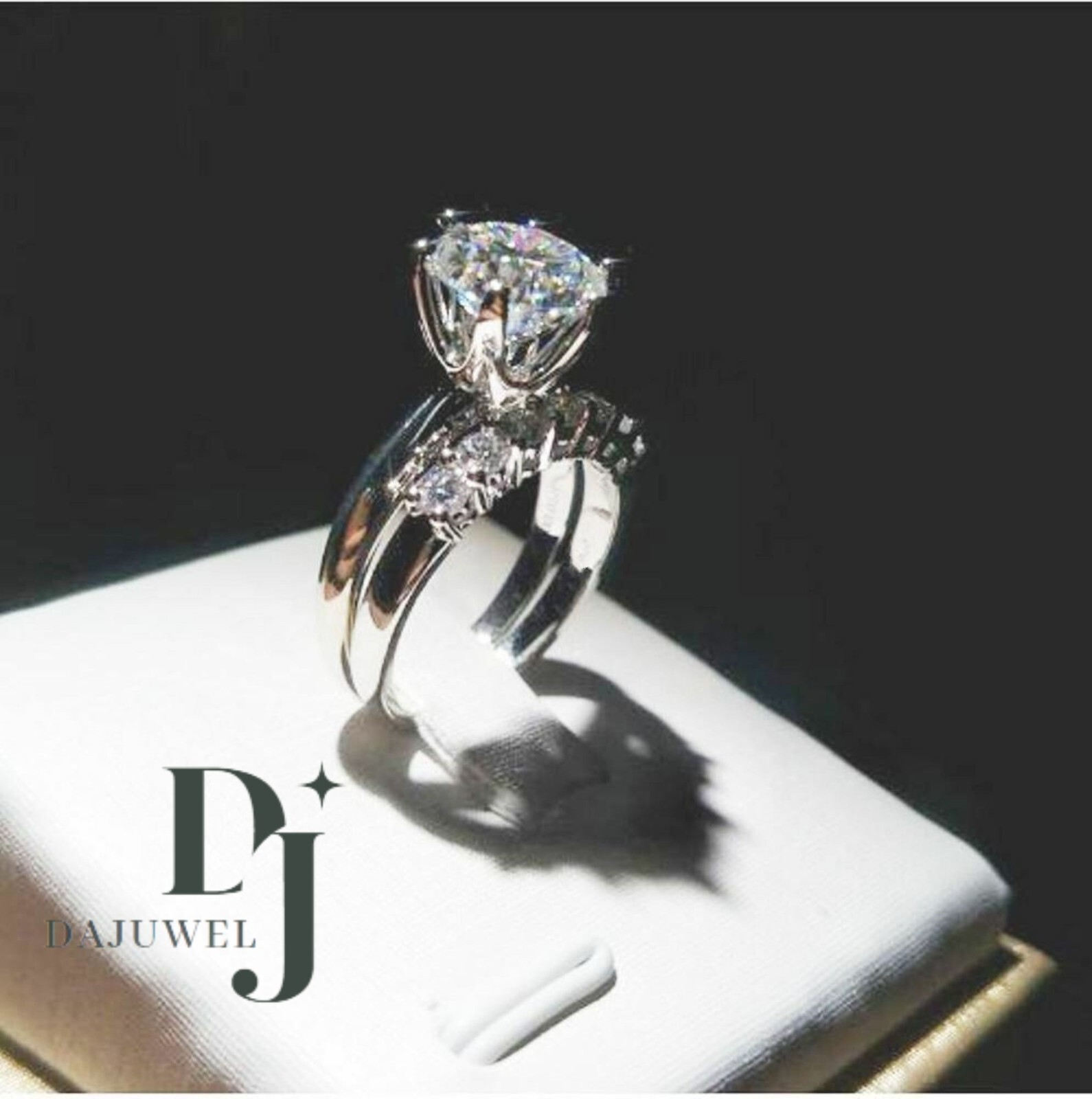 Bridal Set Moissanite Engagement Ring Solid 14K White Gold 2.50 Carat Round Cut