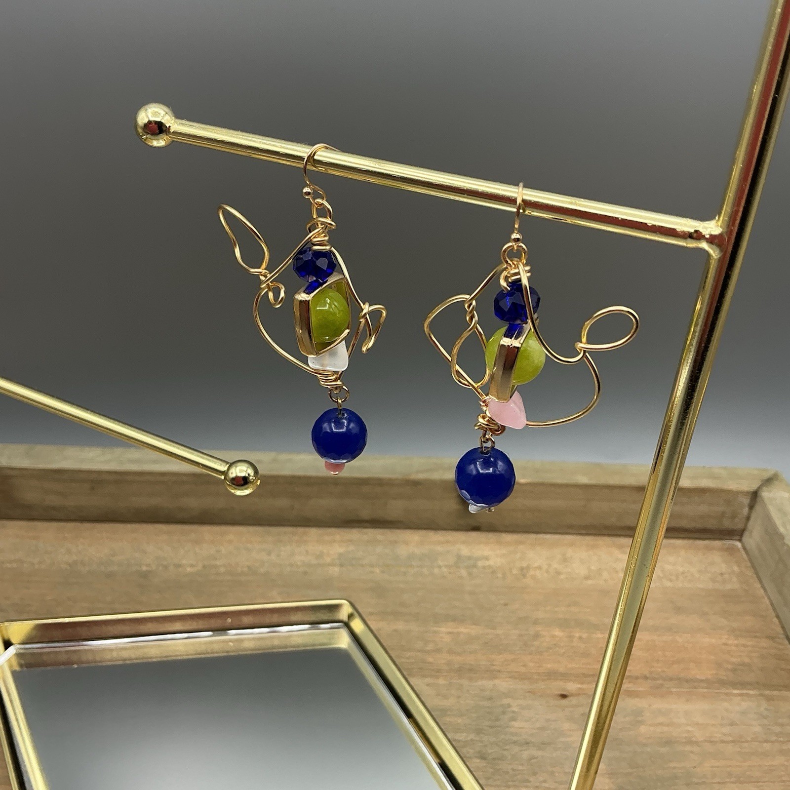 Artisan Crafted Gold Plated Peridot Agate Earrings