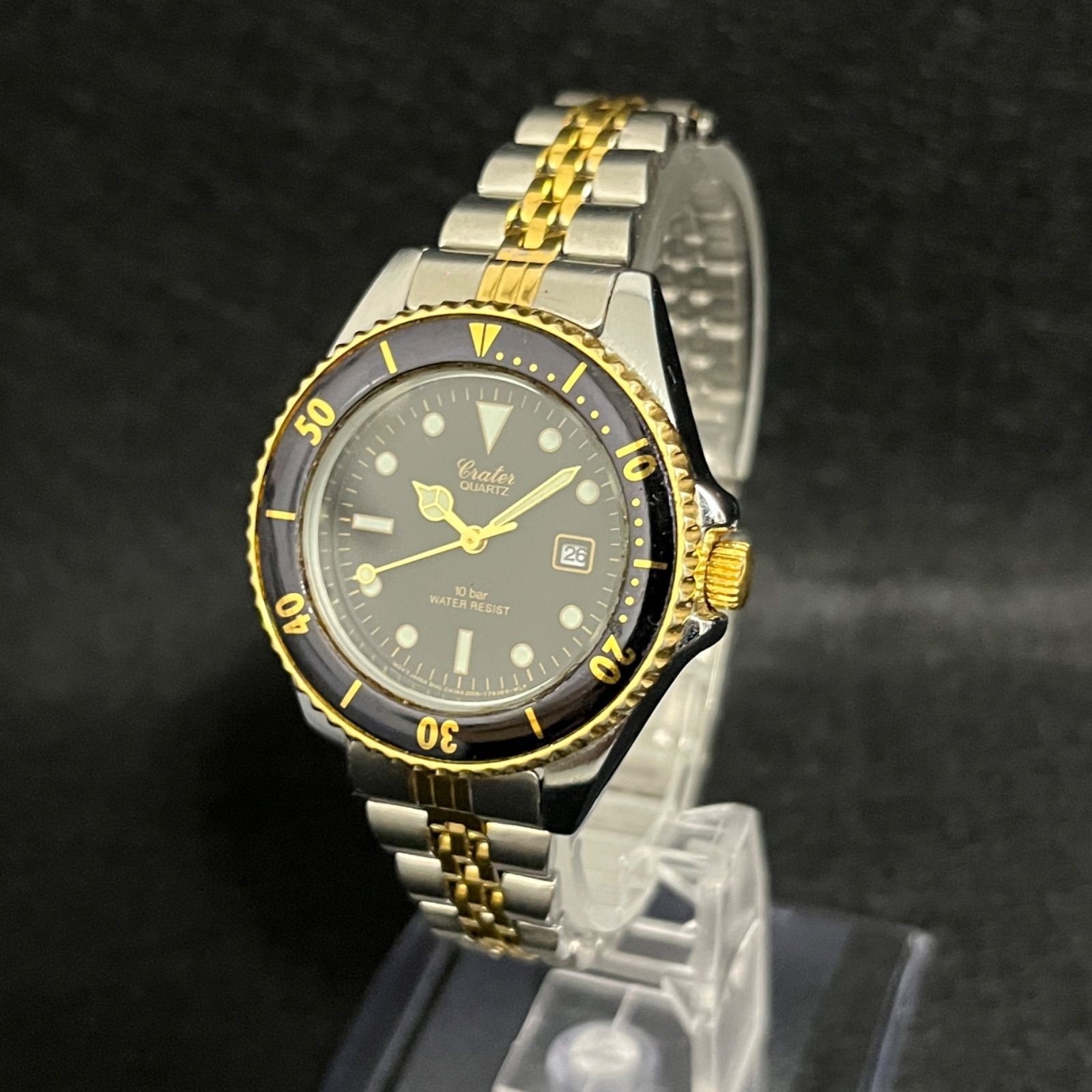 Working CRATER Wristwatch Diver Men’s Women’s Crater Gold Black