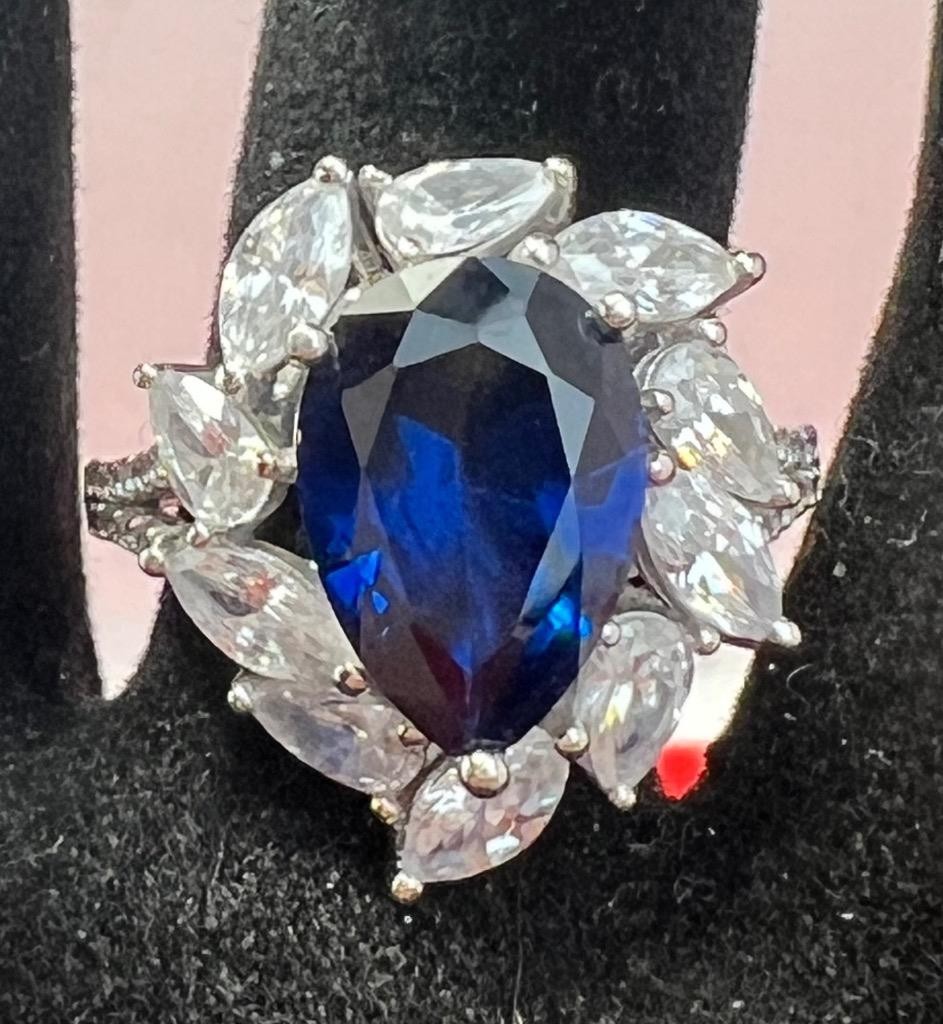 Fuzion Creation FZN Sterling Silver Cubic Zirconia Band Sapphire Ring 925 Size 8