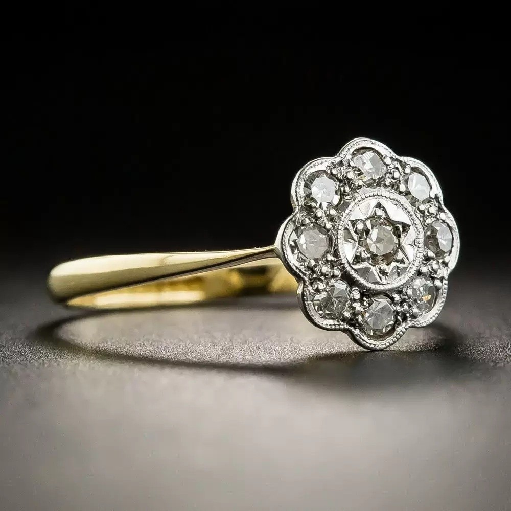 Vintage Art Deco 0.36ct White Round Bezel Set Engagement Ring 14K Gold Finish