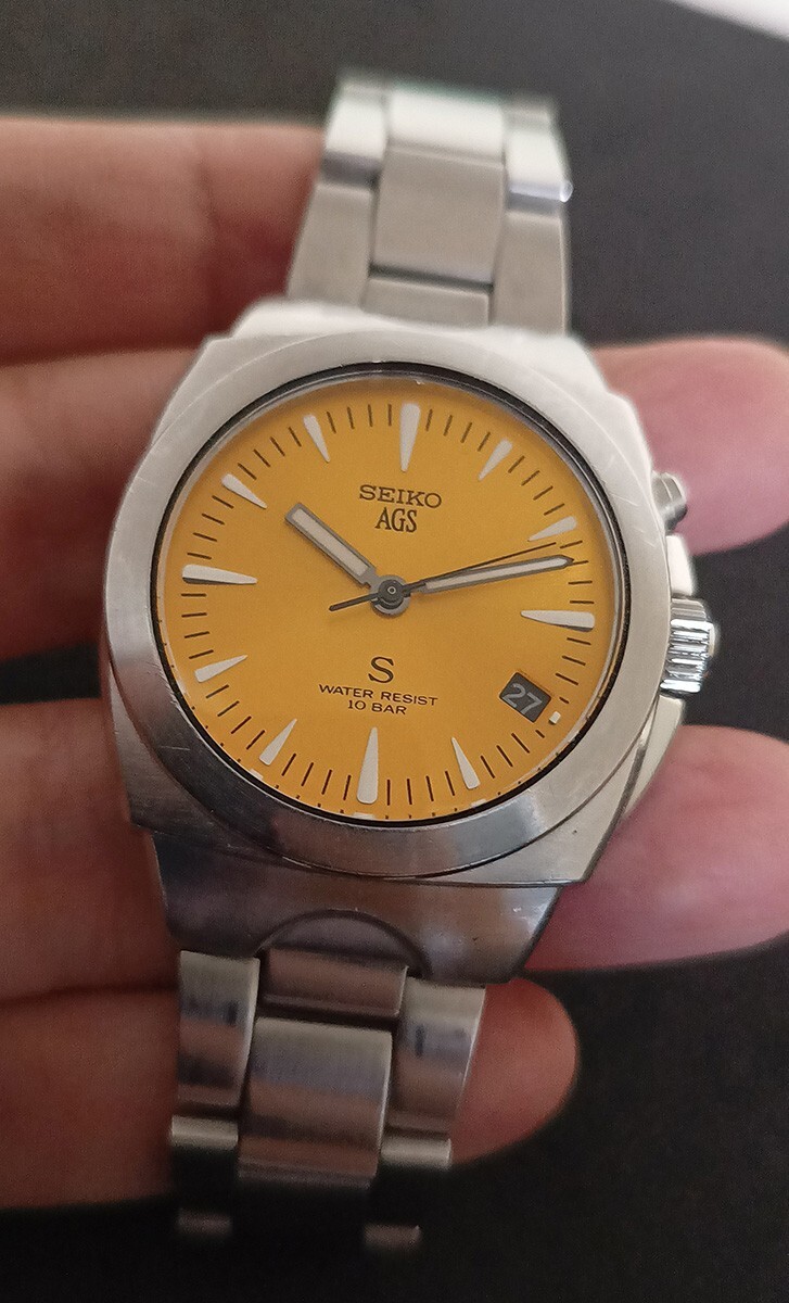 RARE SEIKO AGS KINETIC 5M42-0E50 ORANGE DIAL ALL ORIGINAL WORKING 100%GENT WATCH