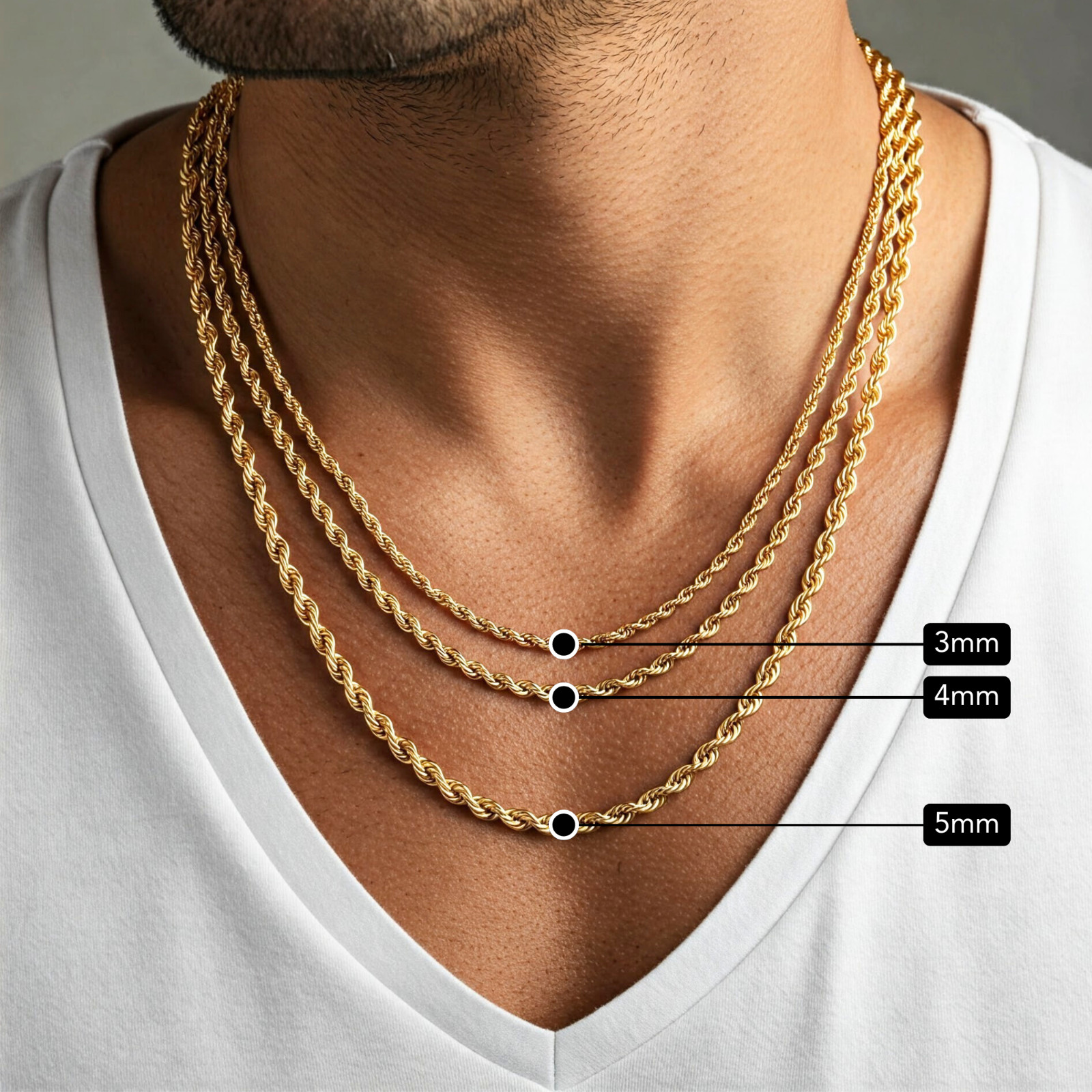 14K Solid Yellow Gold 2mm-6mm Rope Chain Italian Pendant Necklace 16″-26″ hollow