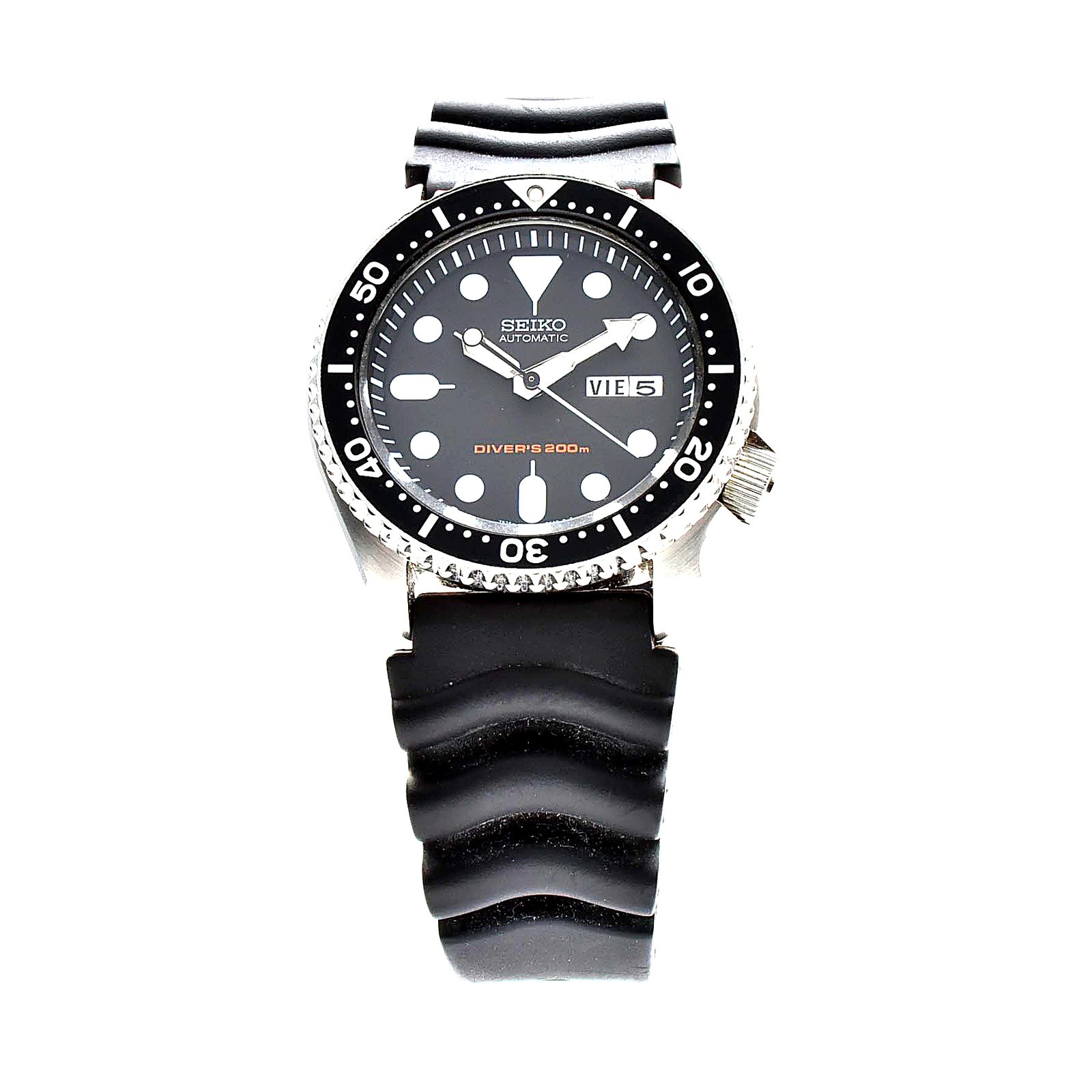 Seiko SKX007J Automatic Diver 200m Men Stainless Steel Black Day Date Rubber
