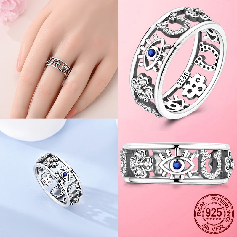 LAZA Original 925 Sterling Silver Ring AAA CZ Clover Horseshoe Eye Women Jewelry