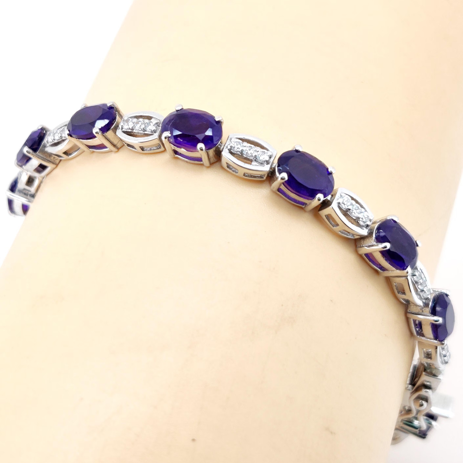 Natural Amethyst Tennis Bracelet Sterling Silver Gemstone February Birthstone