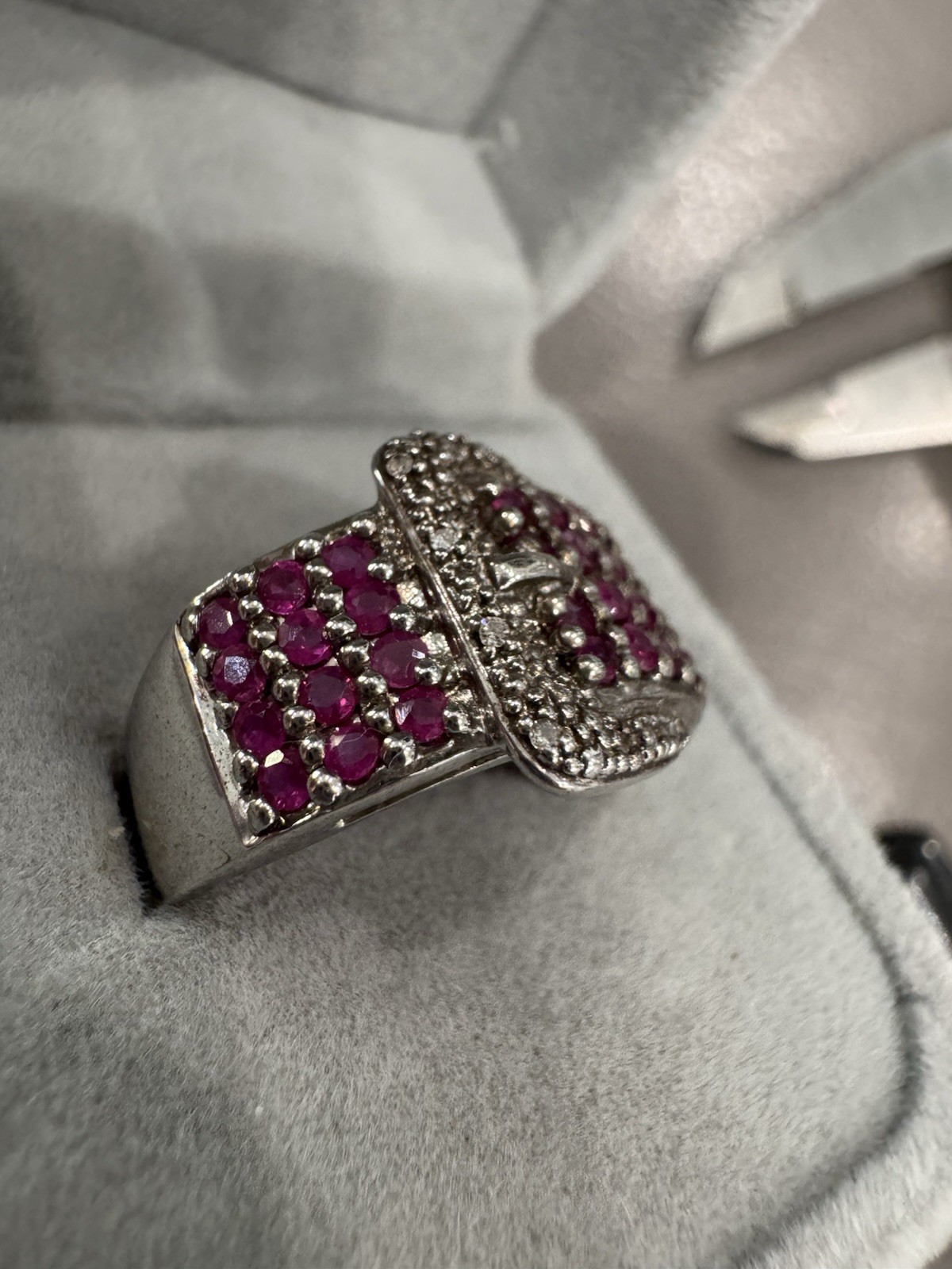 925 Sterling Silver Ring Ruby Natural Gemstone jewelry Size 7 Buckle Design