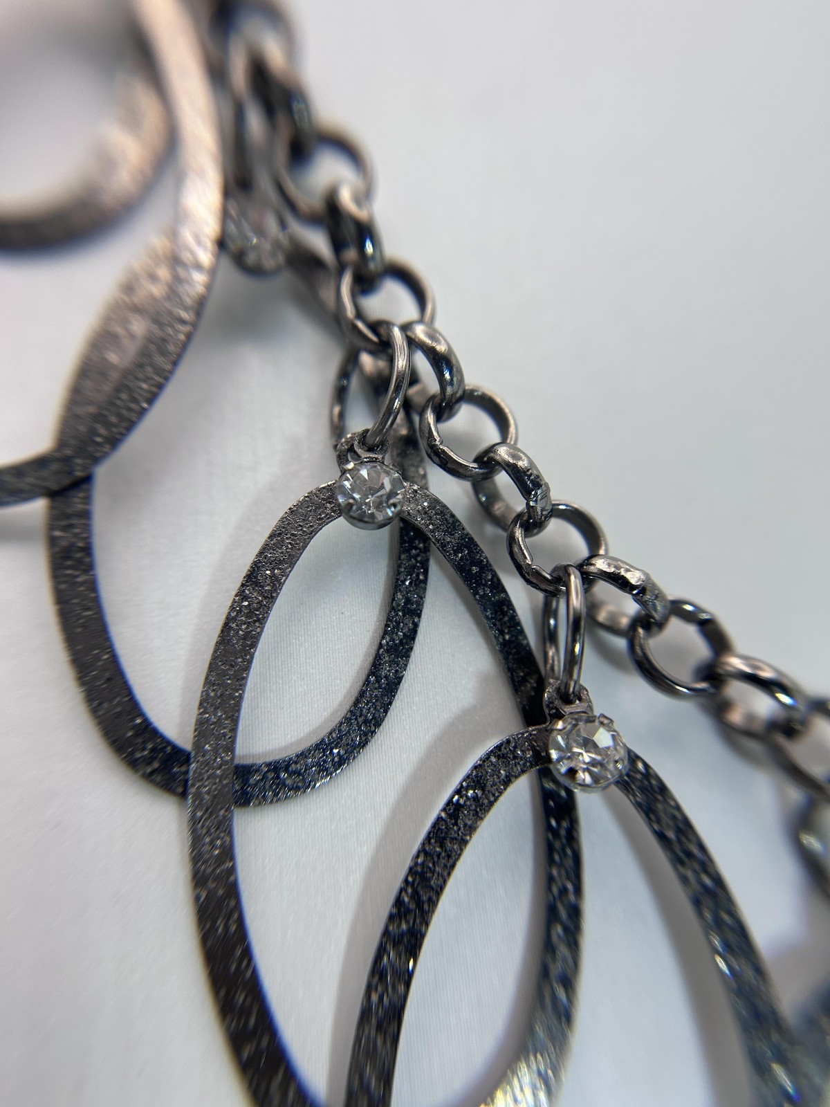 Necklace Silver Tone Oval Bib Statement Rhinestone Crystal Chain Lobster Clasp